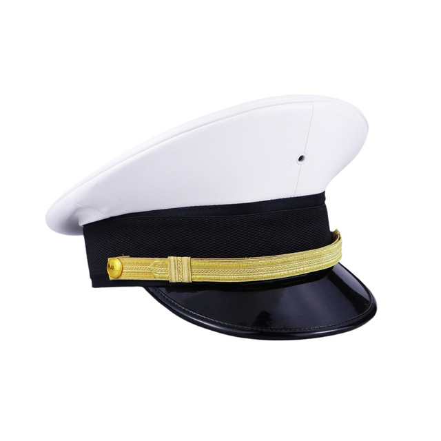 White PU Leather Sailor Hat - Classic Naval Peaked Cap for Men & Women