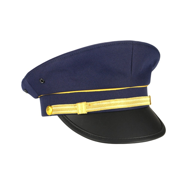 Factory Customized Polyester Peaked Cap Blue Captain Caps Embroidery Logo