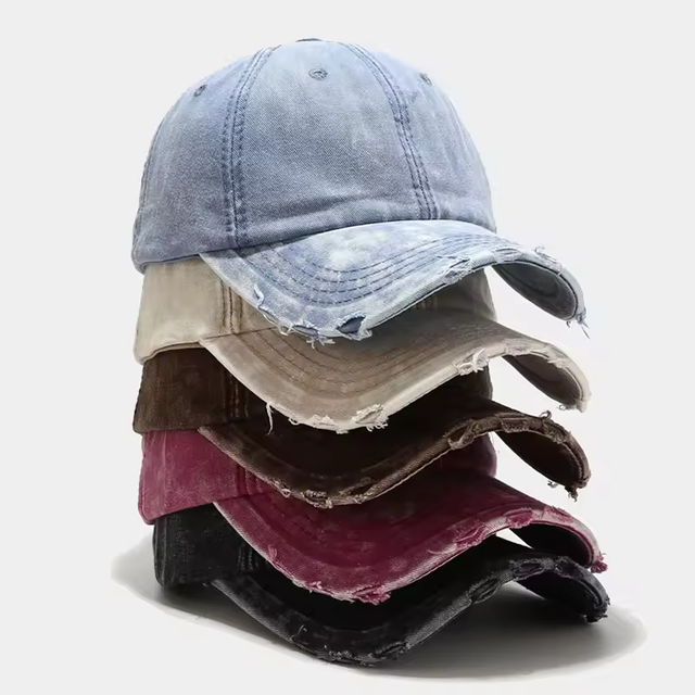Wholesale Custom Vintage Distressed Jean Hat Frayed Baseball Cap Adjustable Unconstructed Cotton Washed Denim Dad Hat Women Men