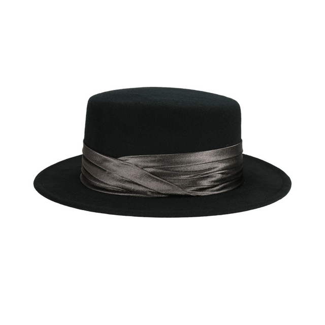 New Arrival Fashion Women French Style Luxury Flat Top Wool Hat Casual Hemp Yarn Ribbon Outdoor Warm Wool Felt Boater Hat