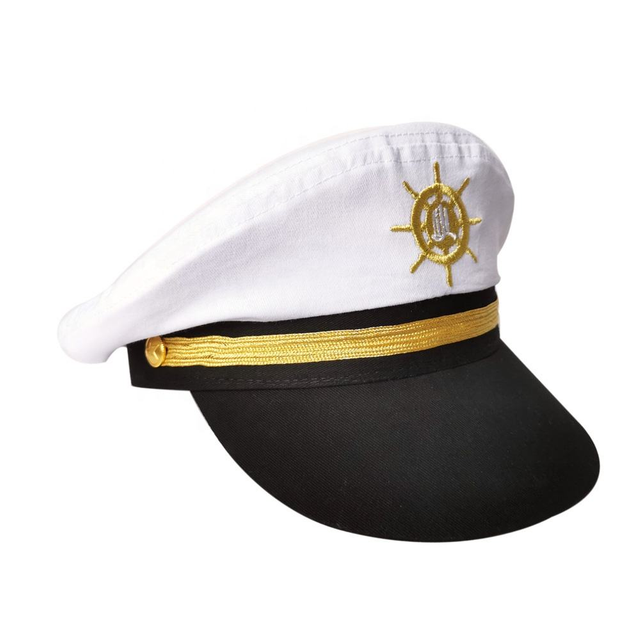 Wholesale New Gold Embroidery Fashion Captain Sailor White Hats Yacht Caps